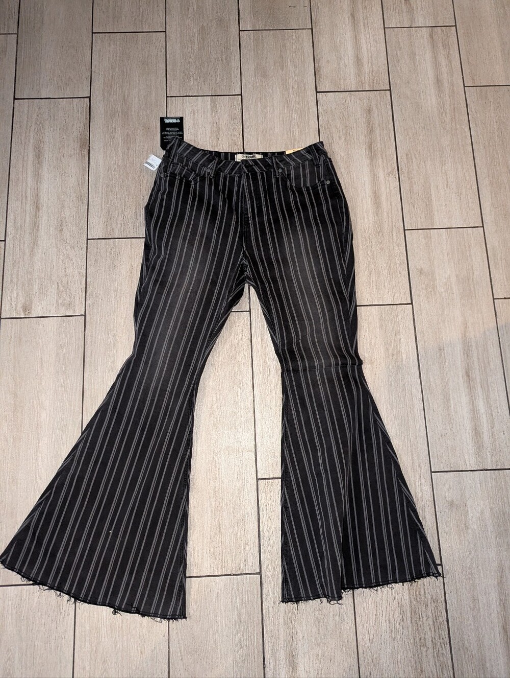 Rock & Roll Denim High Rise Bell Bottoms - Charcoal Stripe 34 X 34